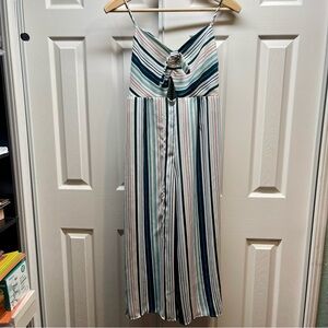 Xhilaration Women’s Striped Jumpsuit Tie-front Keyhole Detail Wide-leg Pant Sam